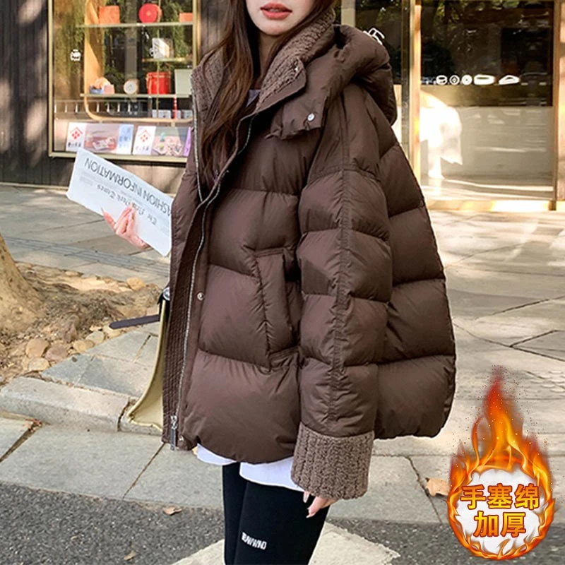 韩版时尚高级感棉服女秋冬2024新款小个子设计感加厚拼接棉衣外套