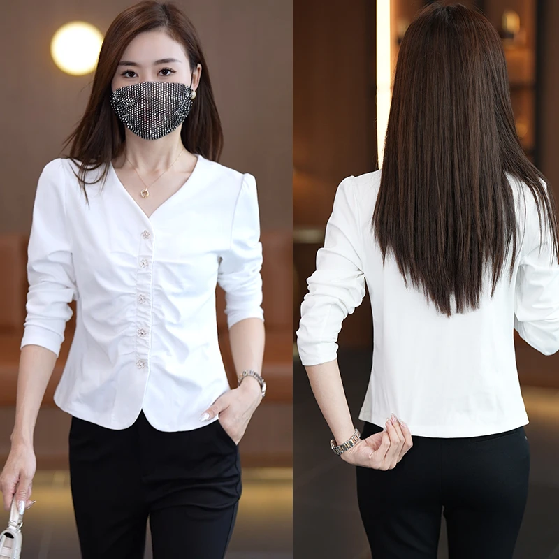 气质修身打底衫女白色V领打底小众百搭上衣2025秋季洋气时髦显瘦