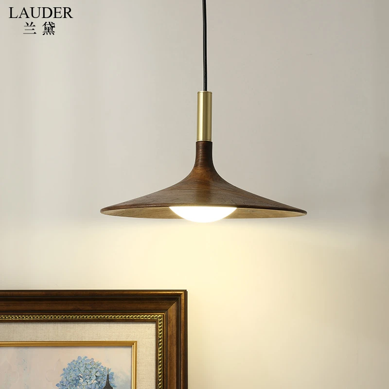 日式北欧胡桃色实木吊灯餐厅床头玄关咖啡厅艺术创意个性单头吊灯