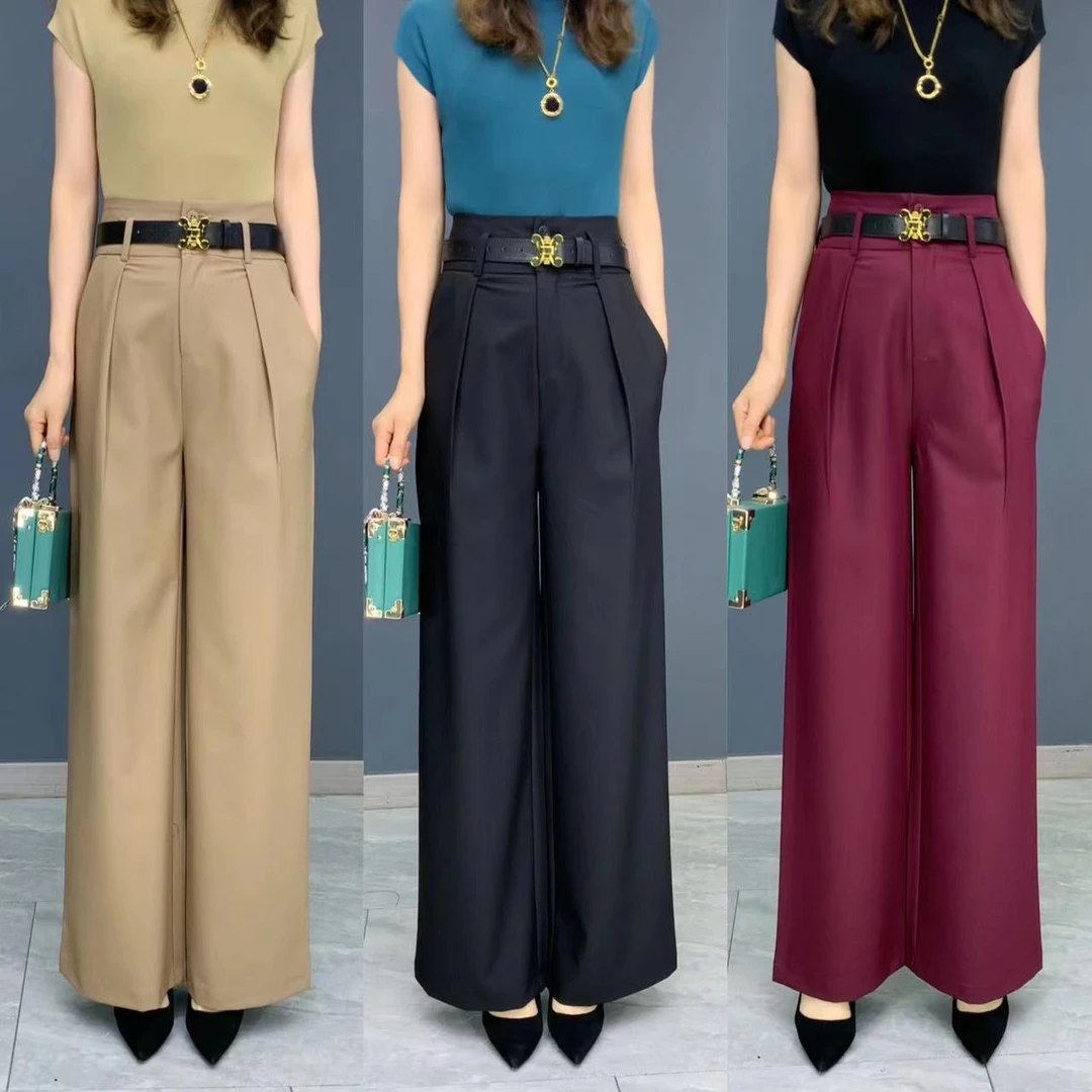 气质垂感高腰阔腿裤2025春秋新款高级感洋气宽松休 闲裤送腰带939