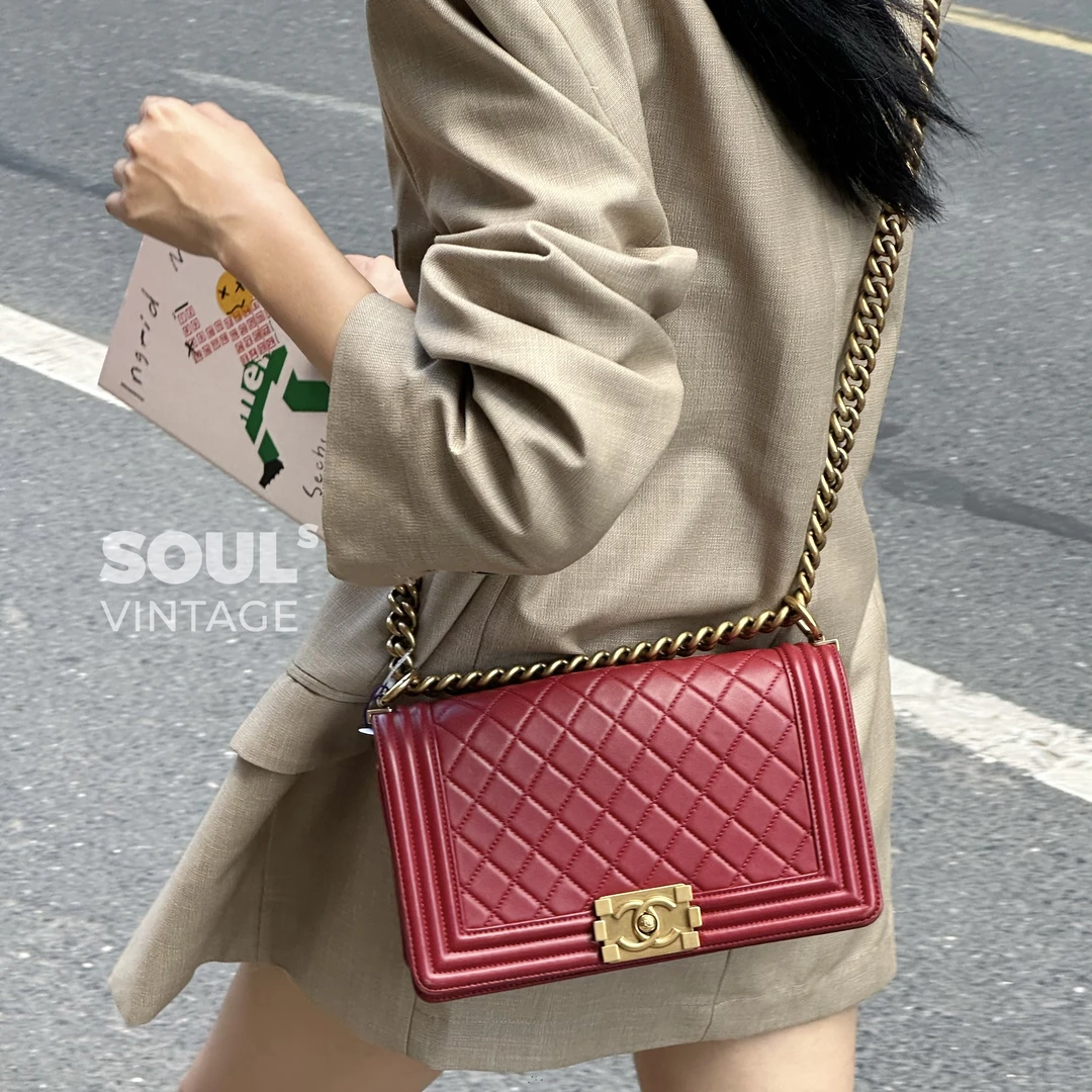 95新 Chanel/香奈儿 Chanel 红金 羊皮Leboy中号/628582884