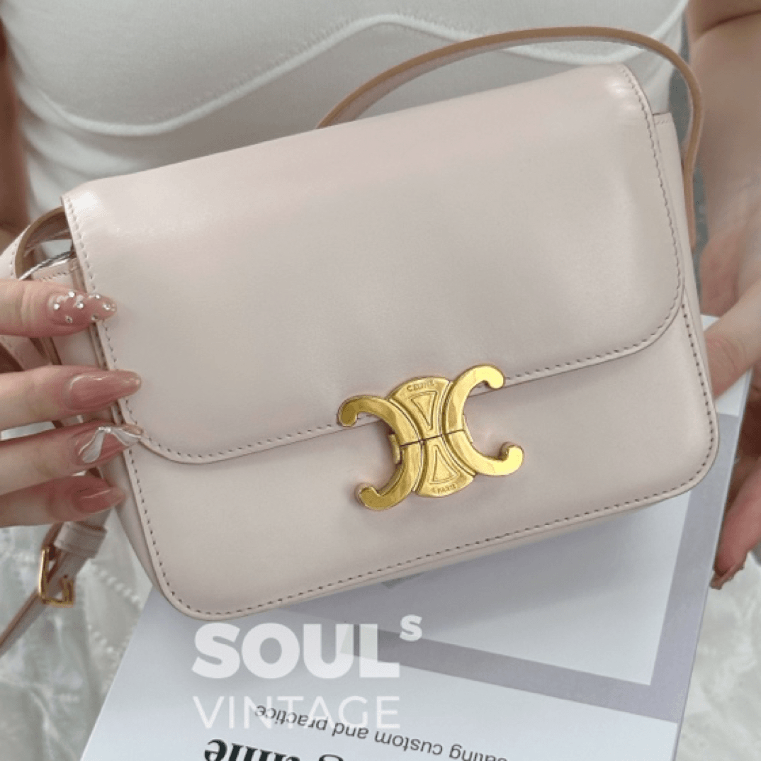 95新 Celine/思琳 Celine 粉金 牛皮 凯旋门斜挎包/658976254