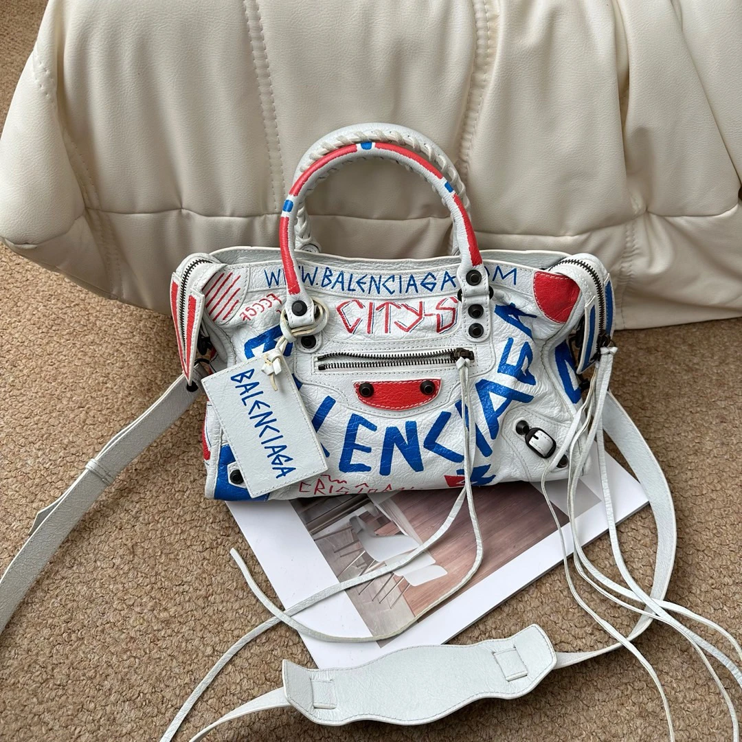 95新 Balenciaga/巴黎世家 涂鸦 油蜡 机车包 小号/636826180