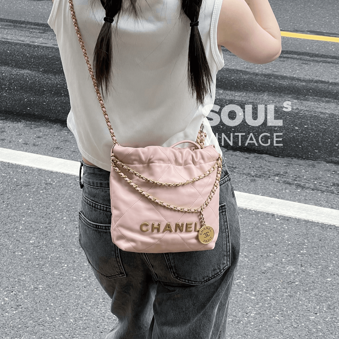 95新 Chanel/香奈儿 Chanel 樱花粉 牛皮 22bagmini/619178177