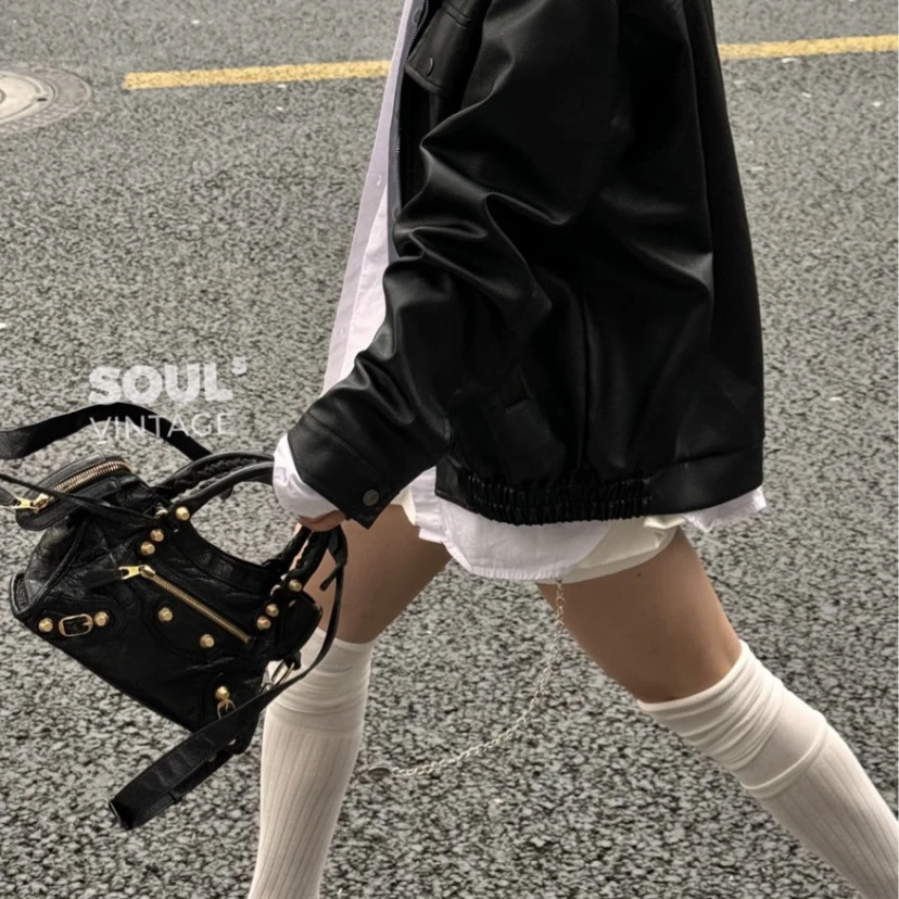 95新 Balenciaga/巴黎世家 黑金 山羊皮 机车mini/668331158