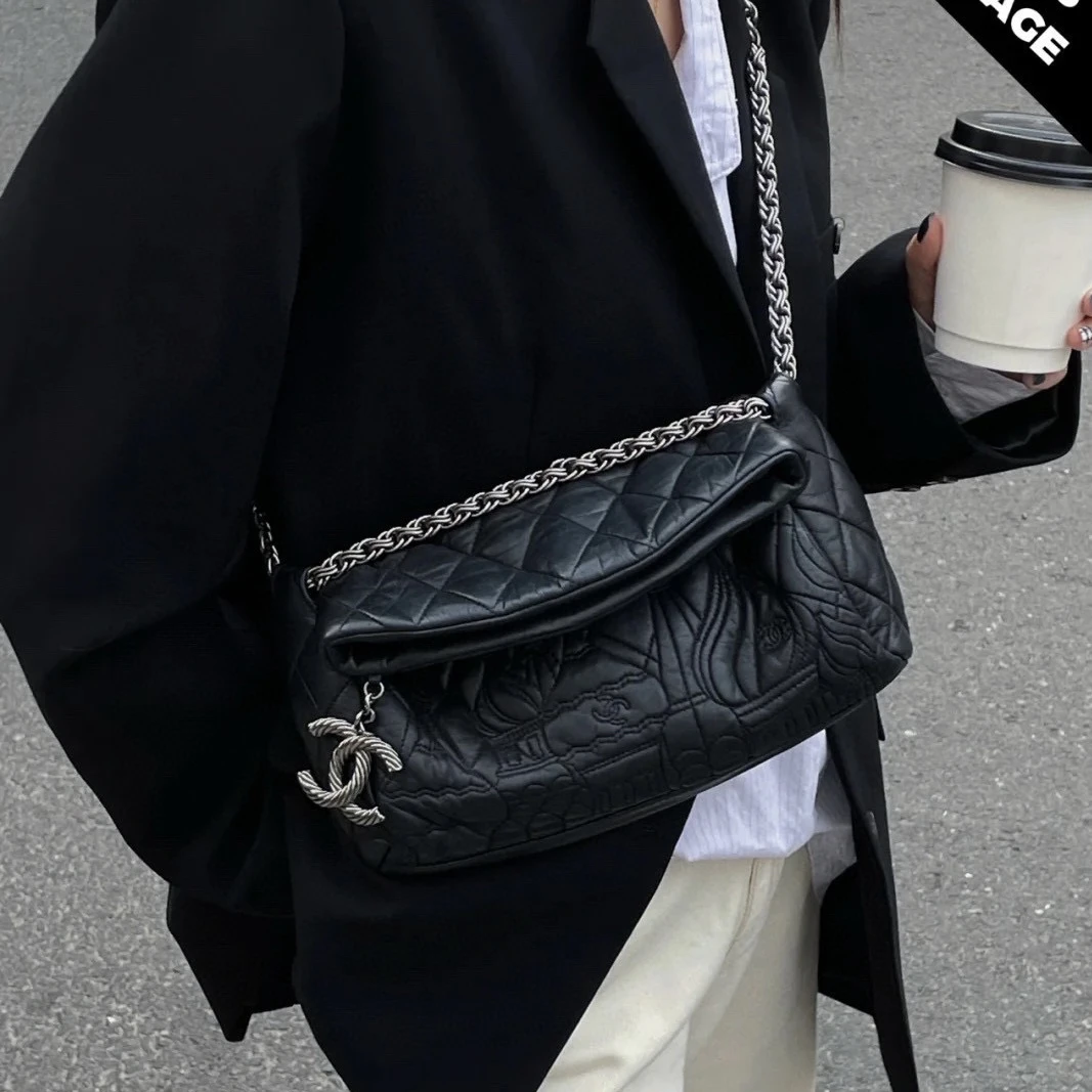 95新 Chanel/香奈儿 Chanel 黑银 羊皮 俄罗斯城堡小号/666316045
