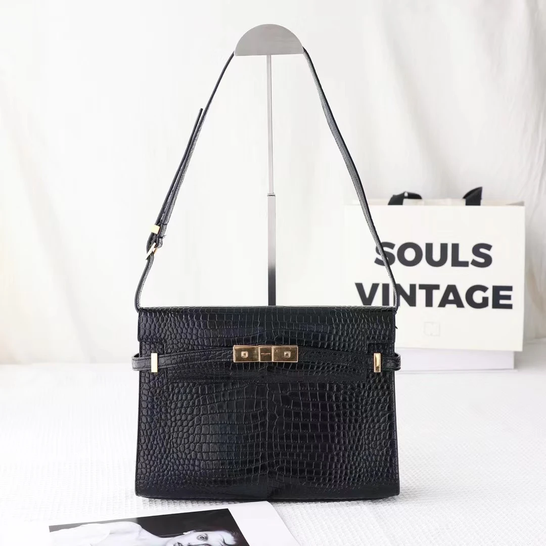 95新 YSL/圣罗兰 黑金 鳄压曼哈顿 中号/654492643
