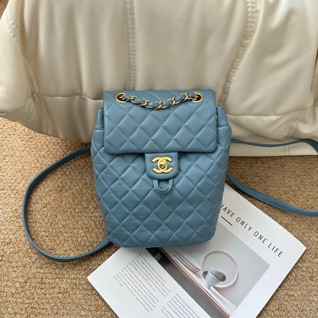 95新 Chanel/香奈儿 Chanel 蓝金羊皮萨尔茨堡双肩mini/602083623