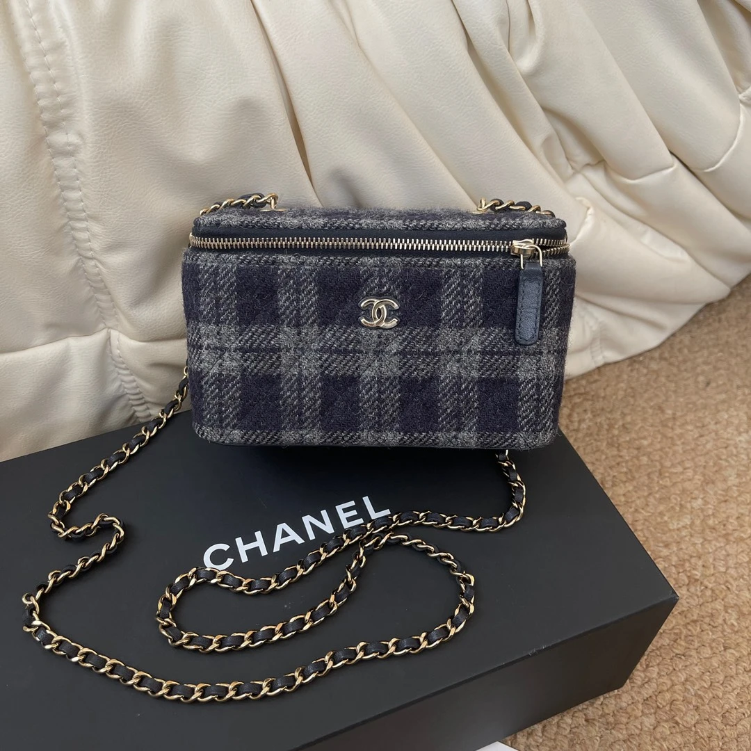 95新 Chanel/香奈儿 Chanel 蓝灰色 22K羊毛软呢长盒子/696471758