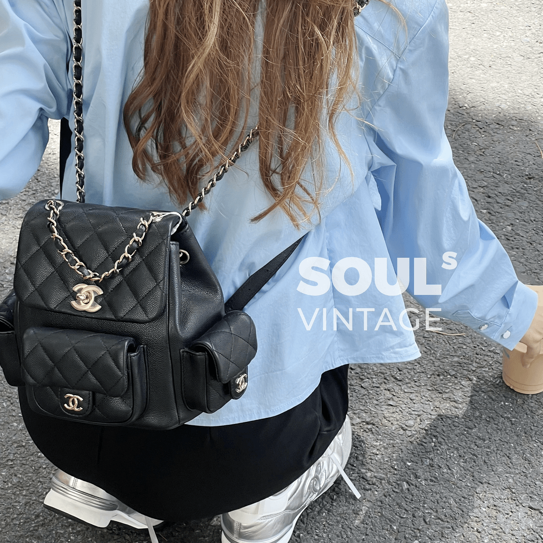 95新 Chanel/香奈儿 Chanel 黑金荔枝牛 23K坦克双肩包/624143526