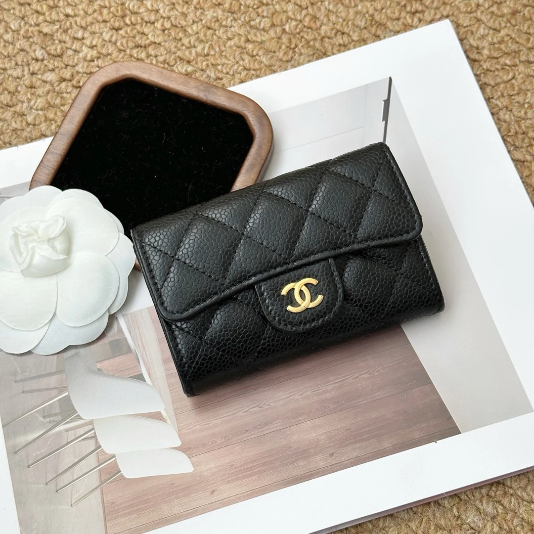 95新 Chanel/香奈儿 Chanel 黑金 鱼子酱 卡包/671254423