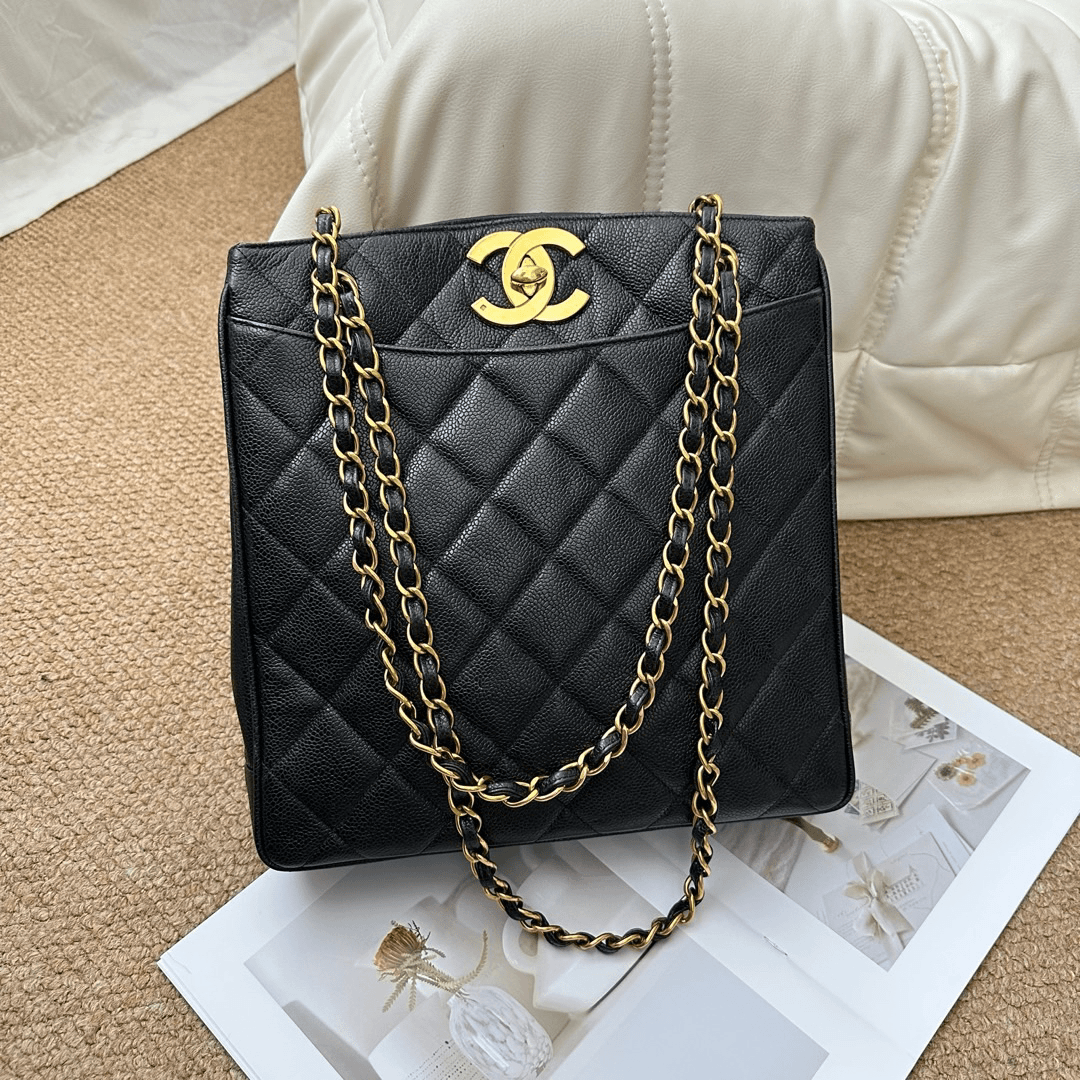 95新 Chanel/香奈儿 Chanel 黑金 荔枝牛 琴谱托特包/672118898