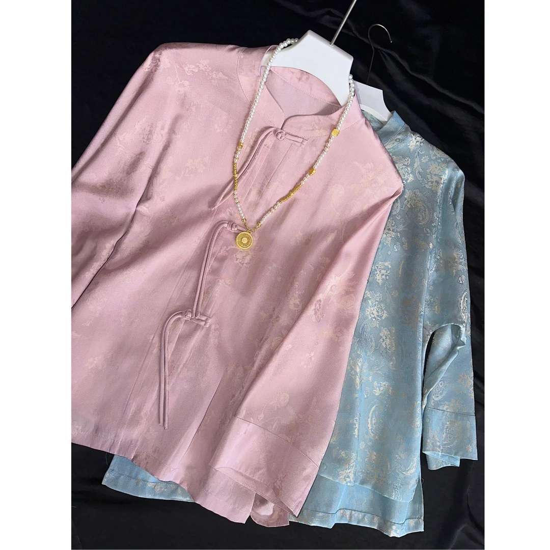 2445-常熟新中式春秋新款女士时尚百搭中国风立领对襟休闲套装