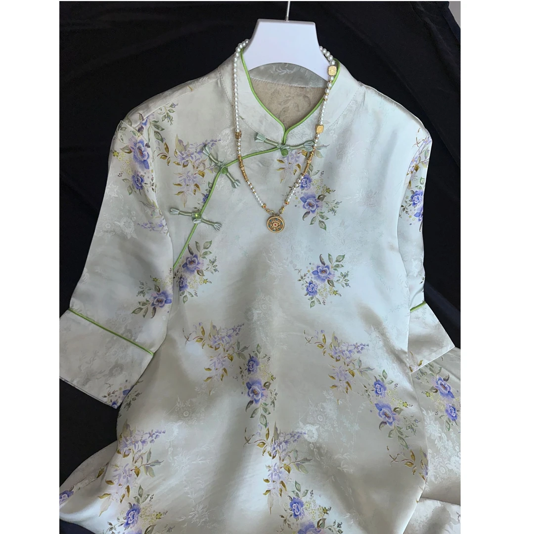 2441-常熟新中式【绿萝】新款女士气质日常设计师设计师提花连衣裙