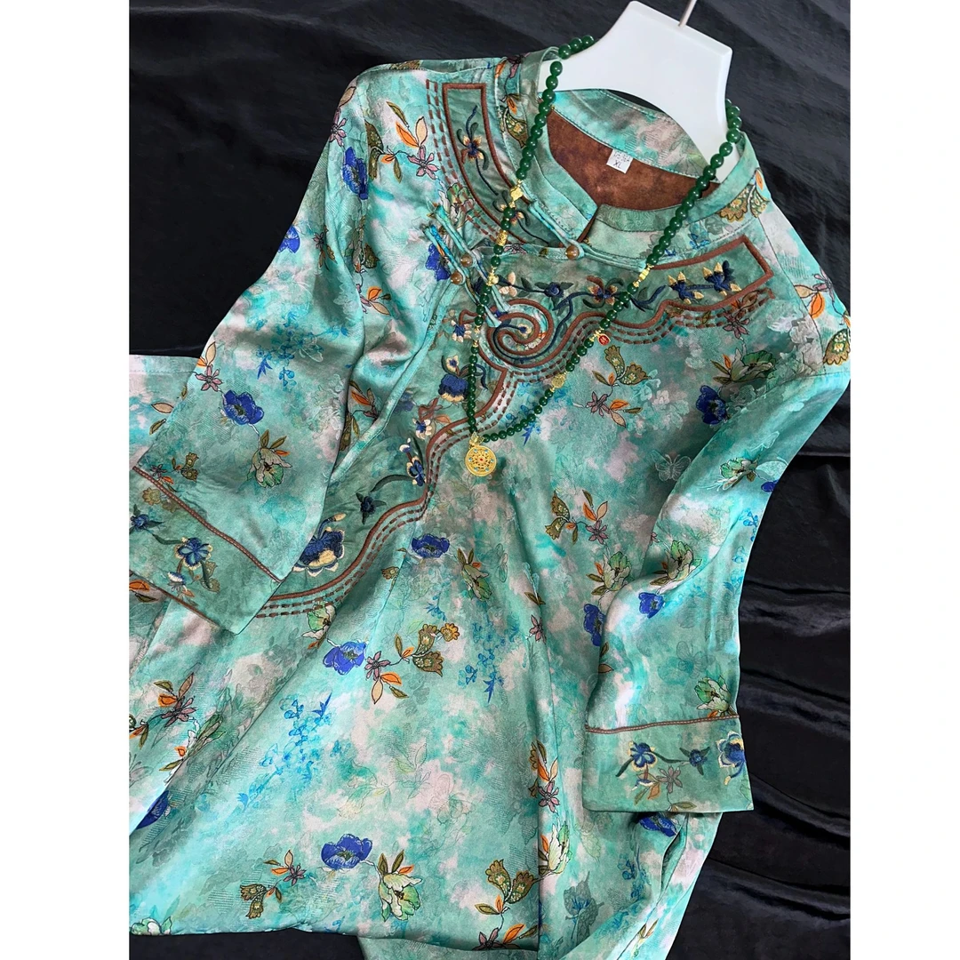 2418-秋冬新款新中式【春思】连衣裙女士重磅提花老料长款连衣裙