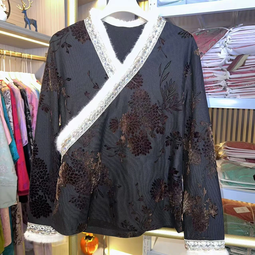 2449-常熟新中式春秋长袖黑色复古国风日常百搭衬衫