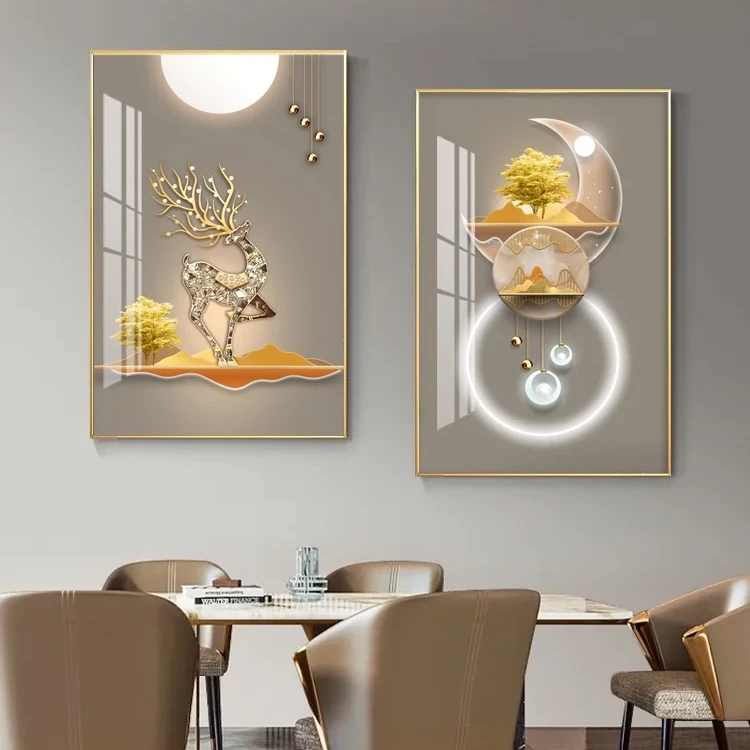 L25现代轻奢餐厅装饰画简约饭厅餐桌墙面壁画创意花瓶晶瓷实物画