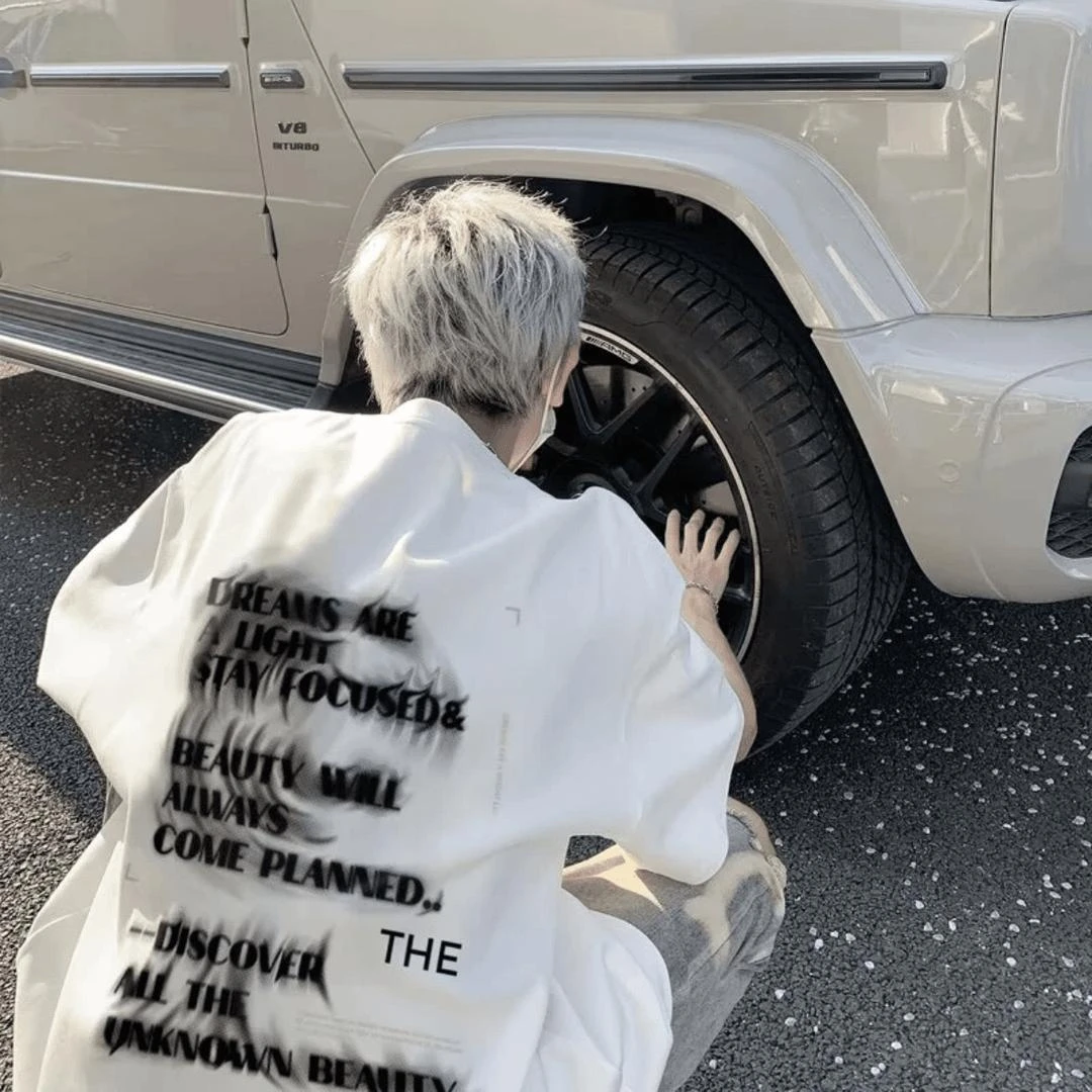 美式嘻哈模糊字母短袖男款夏季潮牌纯棉重磅宽松大码黑色T恤半袖