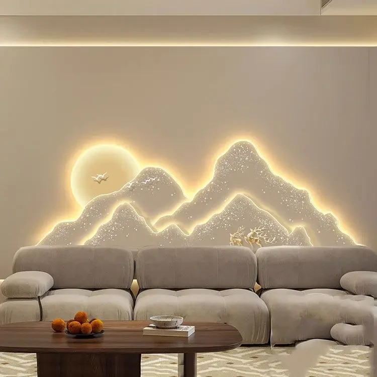 背靠金山客厅装饰画轻奢高级感挂画LED灯画沙发背景墙壁画山水画