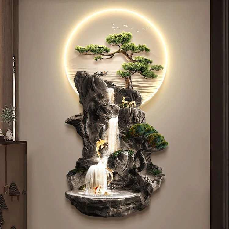 流水生财山水画新中式玄关装饰画高级感走廊过道挂画入户门壁画灯