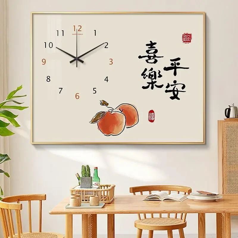 新中式电表箱装饰画带钟表平安喜乐免打孔遮挡弱总开关电闸盒挂画