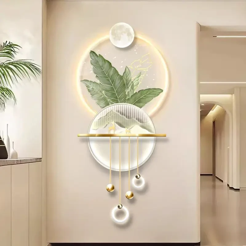 奶油风玄关装饰画立体入户进门挂画led灯画家大业大走廊尽头壁画