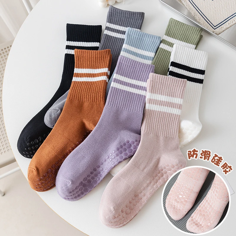 轻律space瑜伽袜防滑专业硅胶女半中筒薄款运动袜普拉提健身春夏