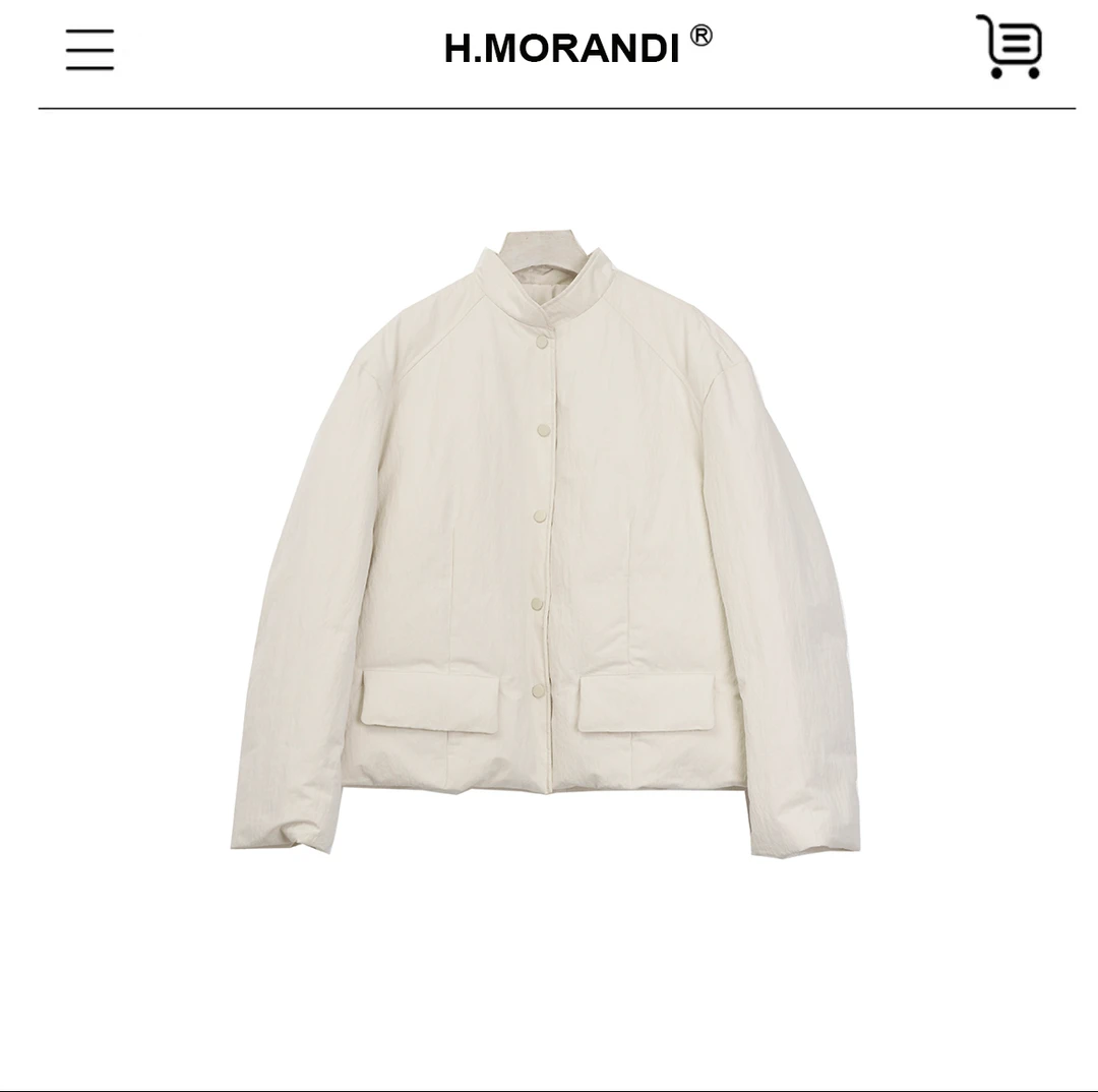 【H.MORANDI】设计师款宽松纯色保暖简约羽羽立领休闲外套93QFY038