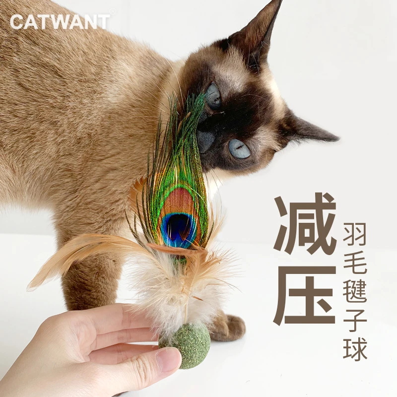【10送2】猫咪旺农场猫玩具孔雀羽毛毽子球猫薄荷木天蓼玩具趣味
