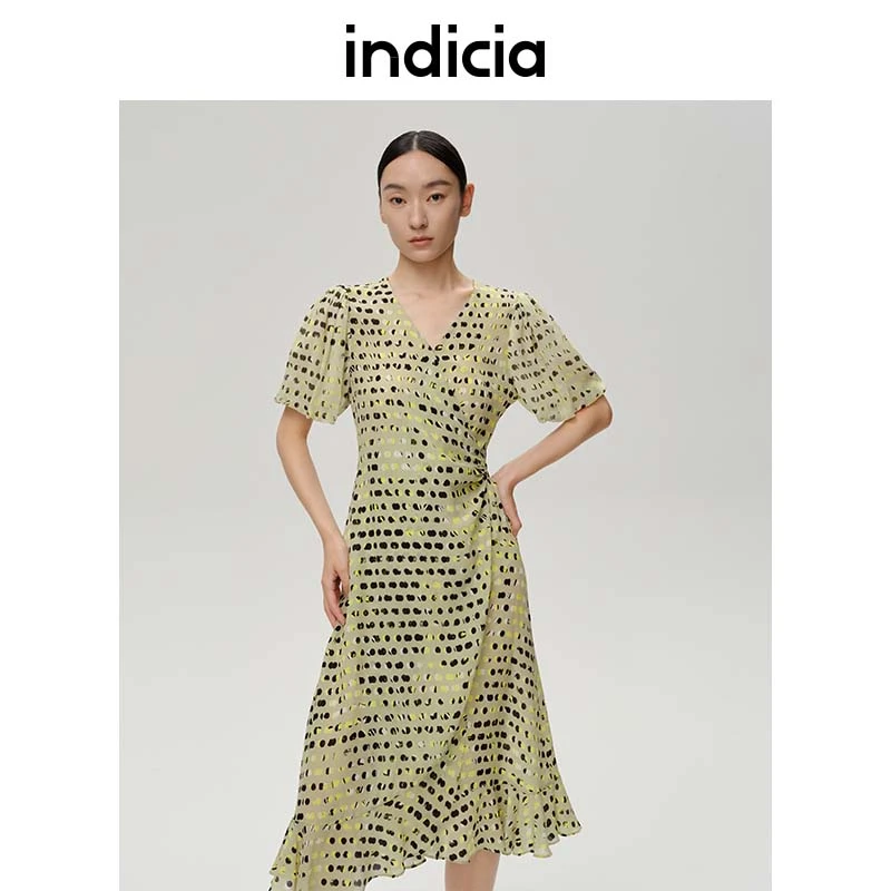 indicia商场同款夏季新款桑蚕丝碎花印花长裙5B306LQ236