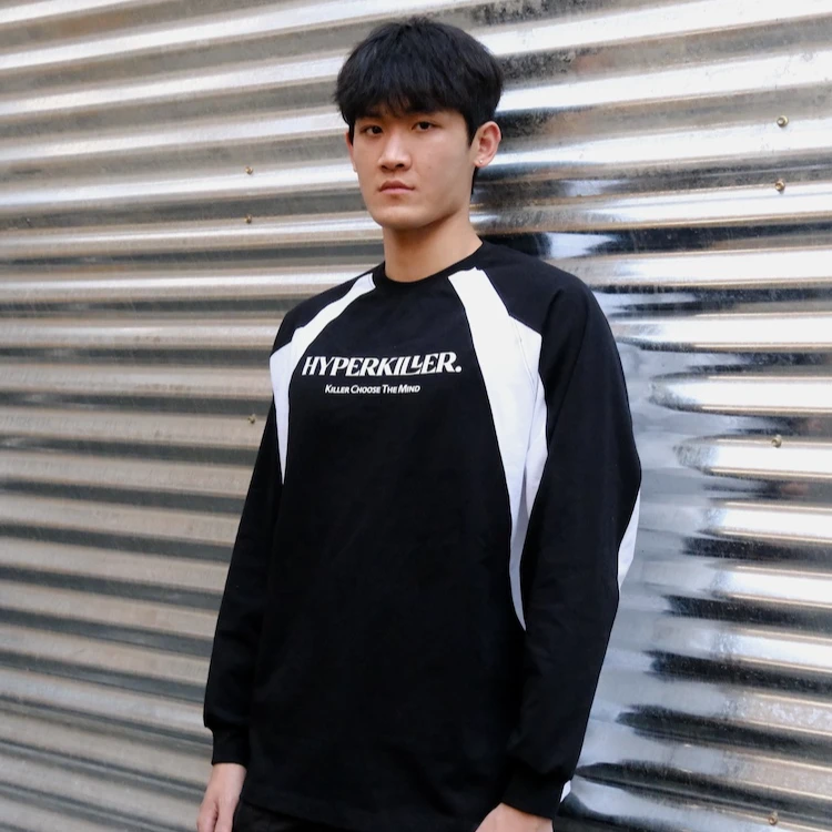 HYPERKILLER 2024SS李峙锦黑白拼接插肩长袖体恤