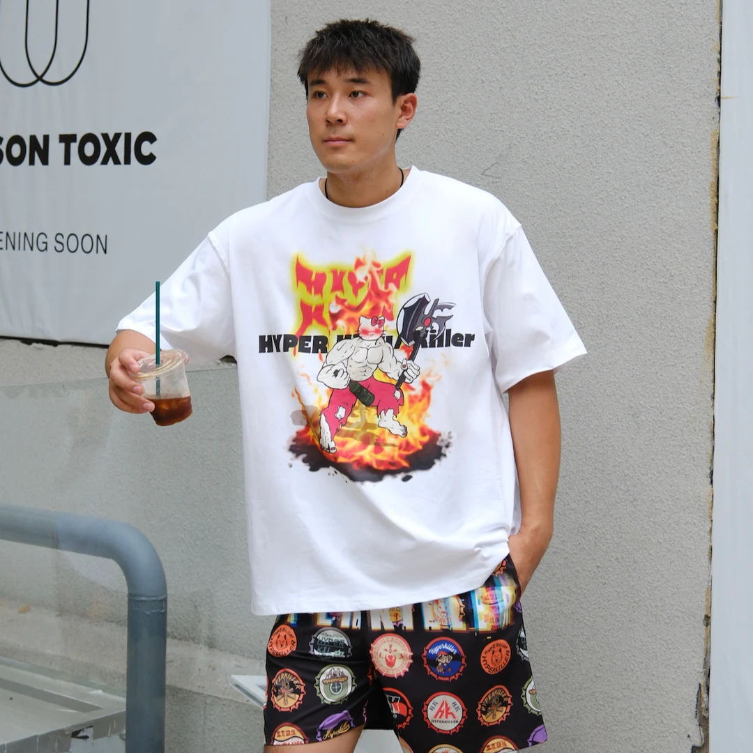 HYPERKILLER 2024SS李峙锦HyperKitty恶搞凯蒂猫潮流休闲棉短袖