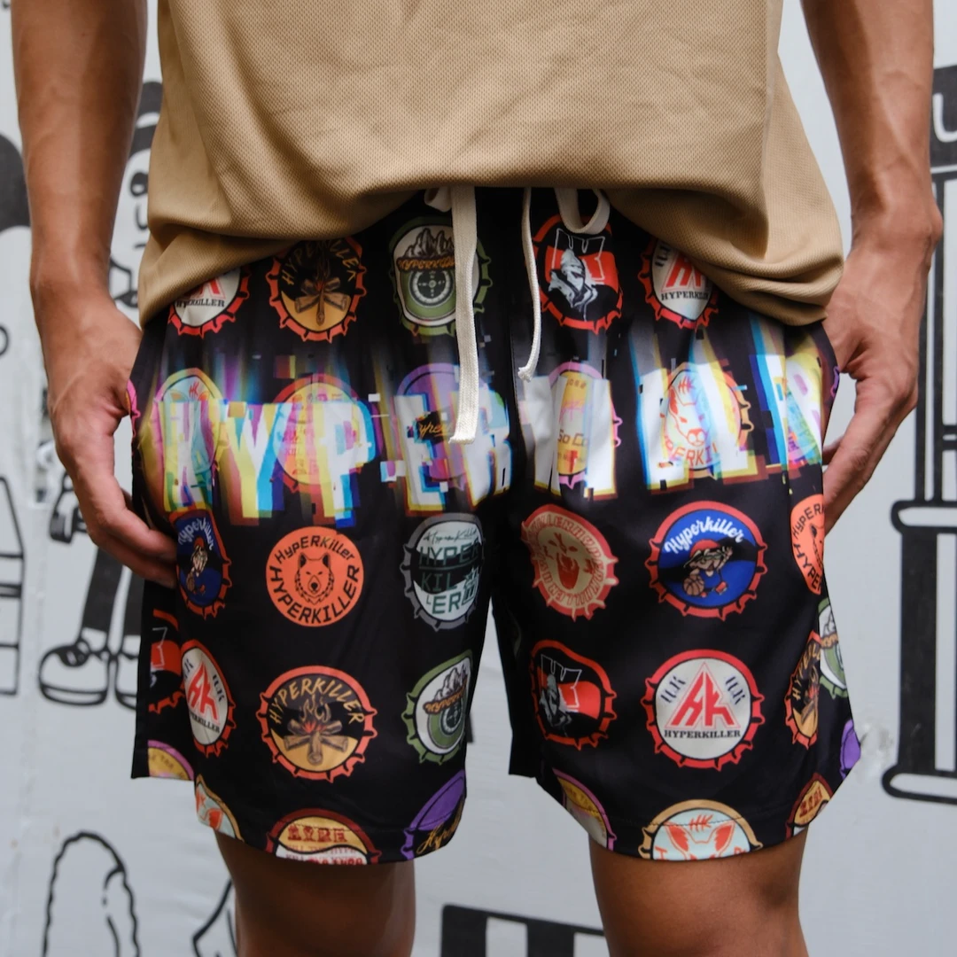 HYPERKILLER 2024SS李峙锦啤酒瓶盖微弹速干美式运动四分短裤