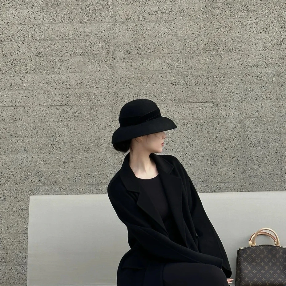 秋冬季法式复古羊毛呢女士礼帽复古钟型赫本风帽子女盆帽渔夫帽子