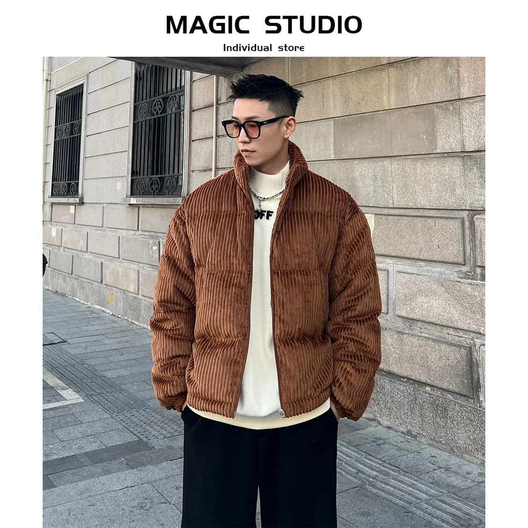 羽绒服男冬季保暖潮牌宽松立领灯芯绒外套时尚休闲美式23ew248YD
