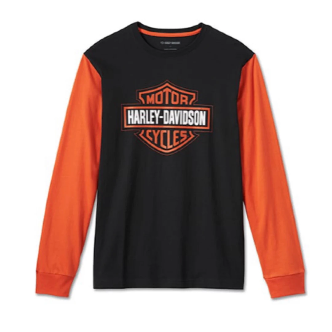哈雷戴维森黑橘盾标长袖T恤99089
