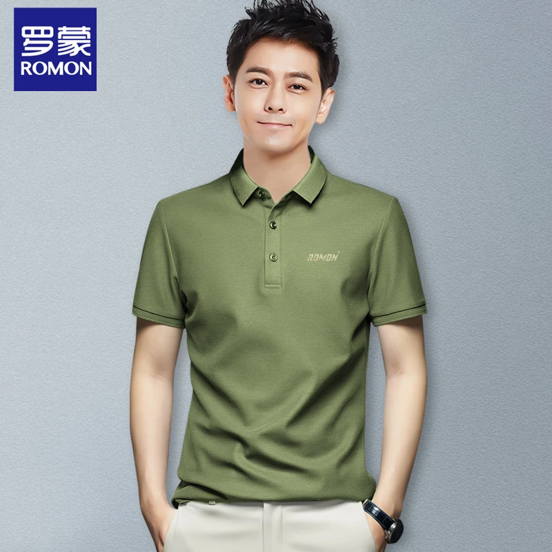 Romon/罗蒙DX3201R春夏高档经典百搭商务修身翻领透气短袖打底衫