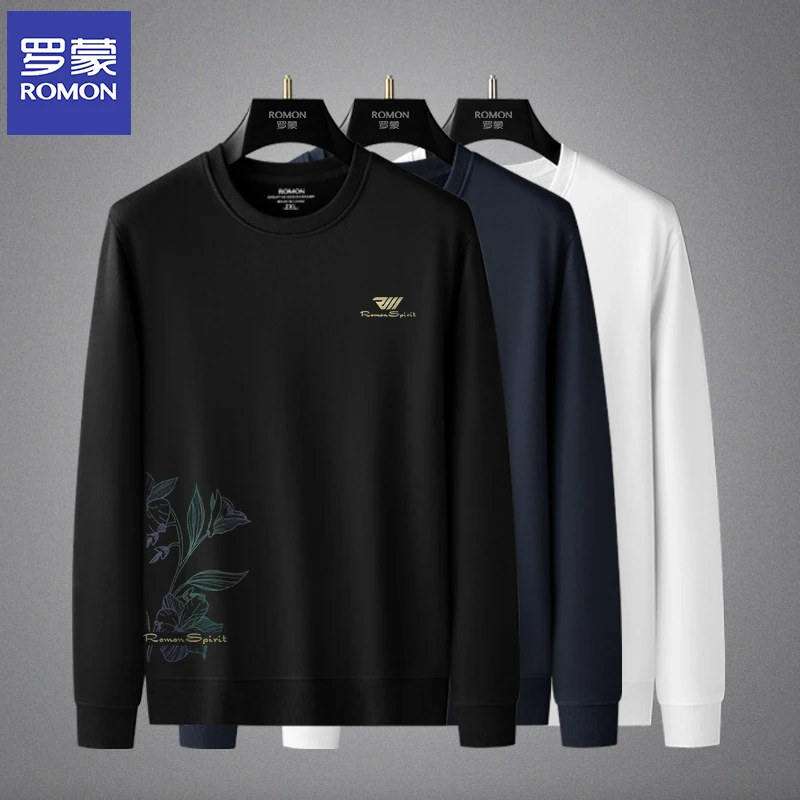 Romon/新款罗蒙男士秋冬印花圆领卫衣打底衫男装休闲保暖EH6105