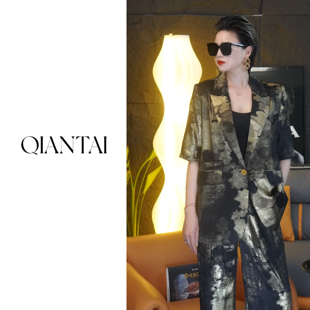 QIANTAI【祥云】时尚气质显瘦宽松定制轻奢职业设计感复古西装套装