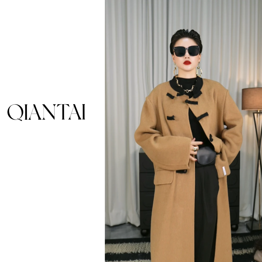 QIANTAI【秋月】国风显瘦气质轻奢时尚毛呢秋冬宽松设计师大衣
