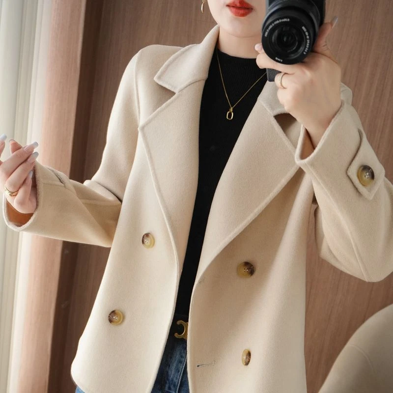时尚羊毛双面呢羊绒大衣女新款高端小香风气质短款小个子外套女
