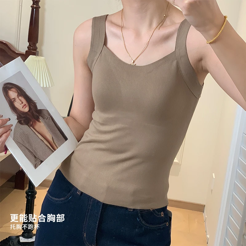 BELE ZHANG【赫本背心】高弹承托带胸垫柔软亲肤宽肩带女士吊带背心