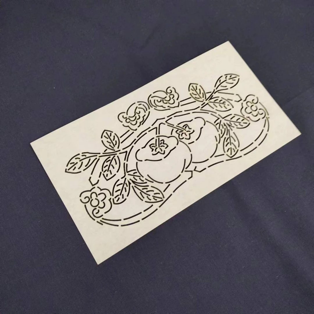 刺子绣模板 事事如意 柿子祥云软模板 手工拓图工具