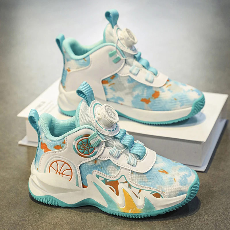 科比男童鞋子2025春季新款儿童旋转扣网面透气运动鞋中大童篮球鞋