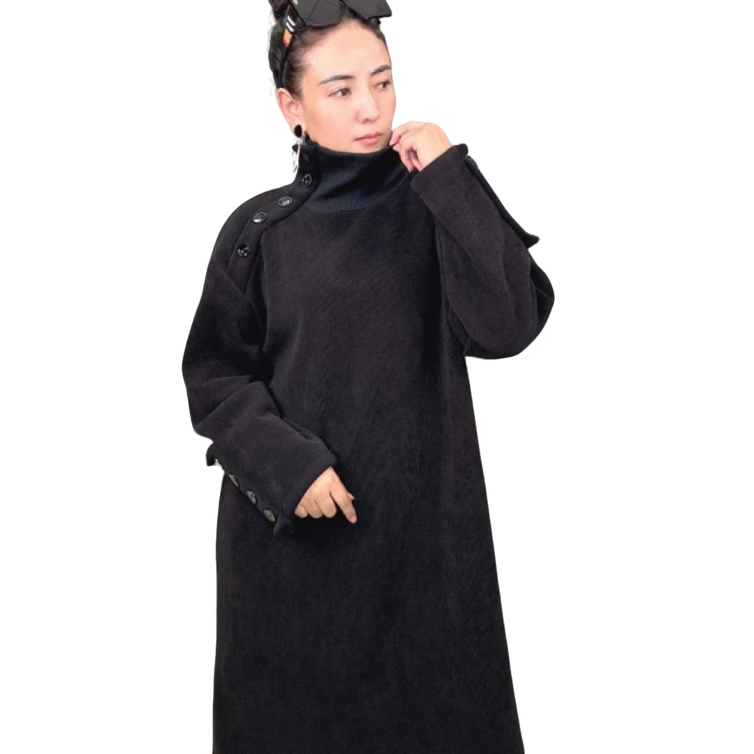 【酷时典】的定制款灯芯绒中长款高龄加厚加绒打底衣