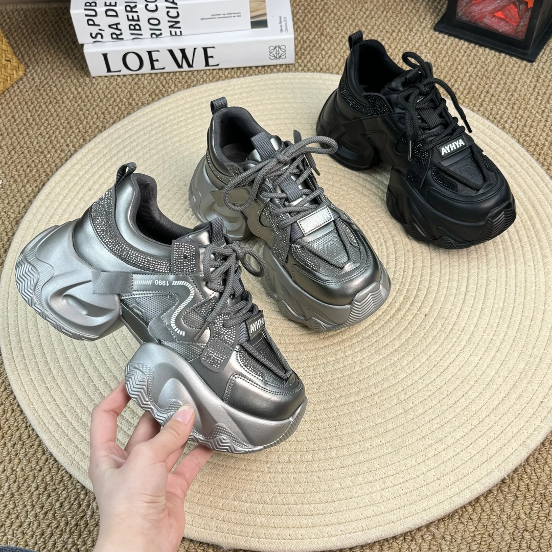 厚底百搭小个子老爹鞋女2024秋冬新款增高舒适软底软皮气质休闲鞋