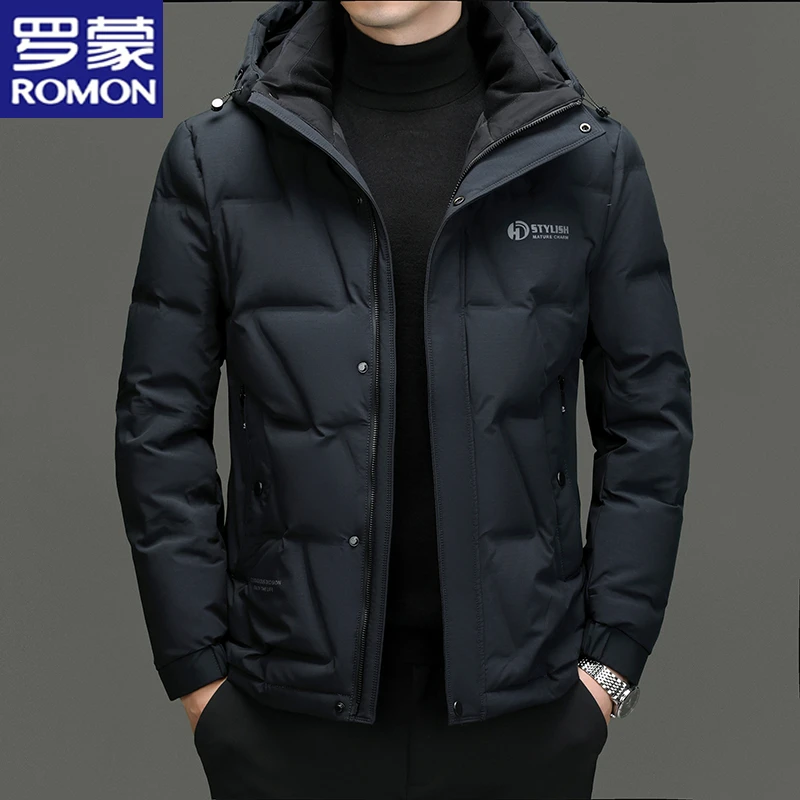 罗蒙短款冬季白鸭绒外套中青年男士保暖羽绒服可脱卸帽防寒冬装男