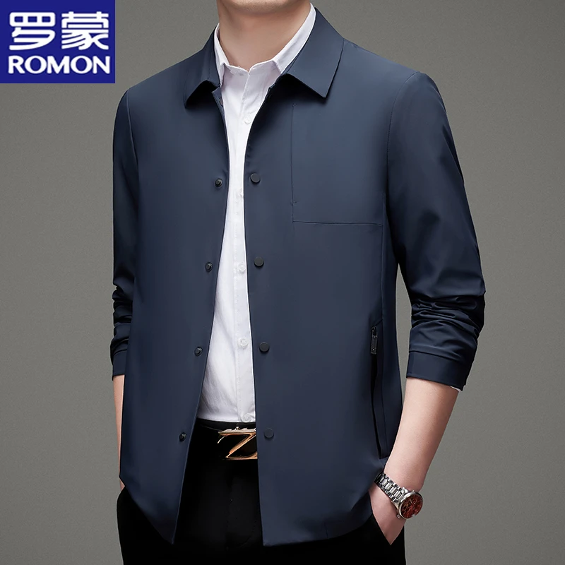 罗蒙品牌秋季新款中年男士纯色行政夹克休闲百搭休闲商务高端外套