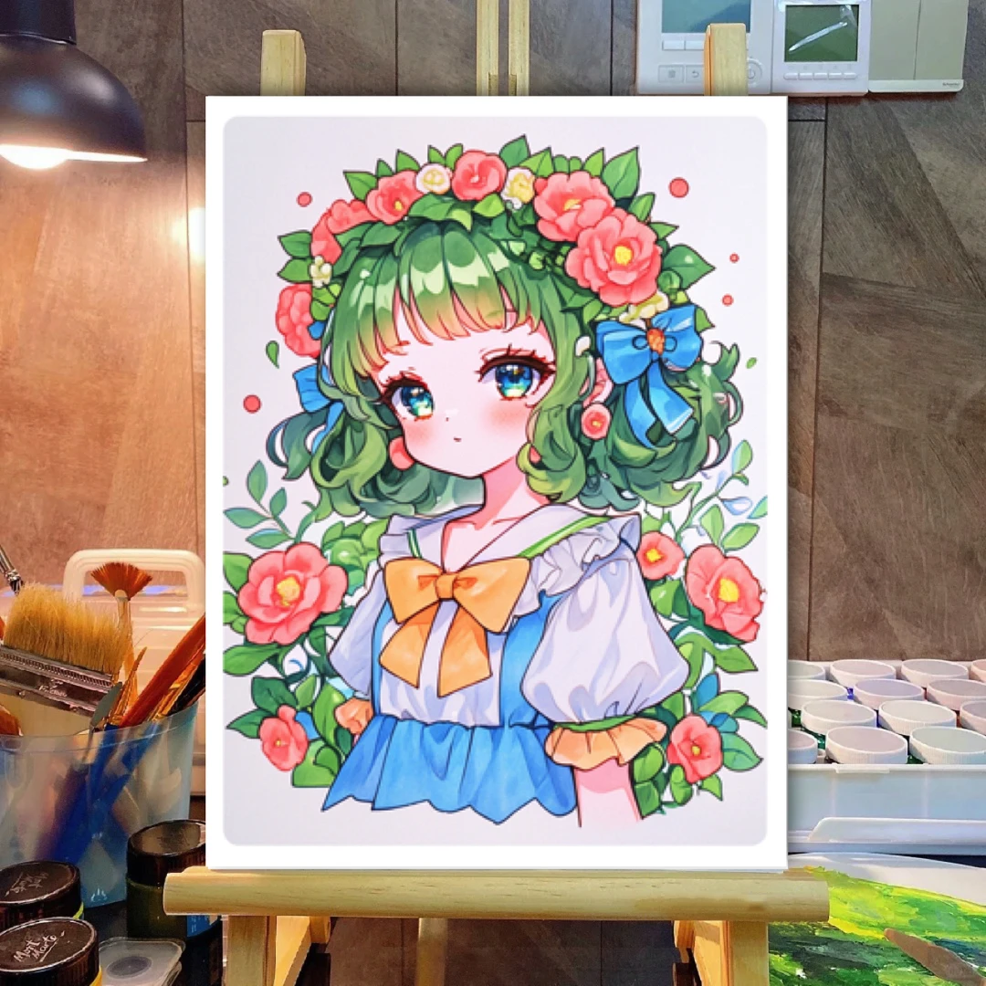 可爱人物临摹卡儿童创意美术明信片马克笔动漫简单女孩范图