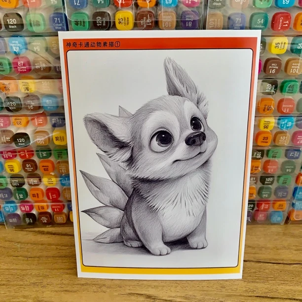 神奇卡通动物素描线描临摹卡儿童创意美术明信片可爱线描素描动物